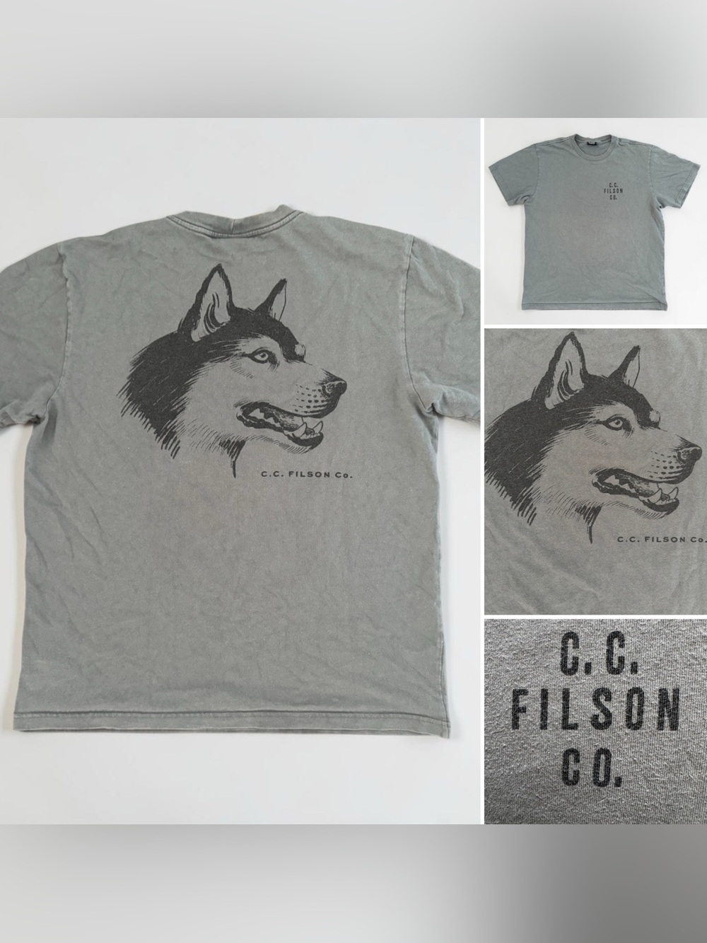 Vintage CC Filson Gray Wolf Husky Dog Graphic Made in USA Men T-shirt Shirt L